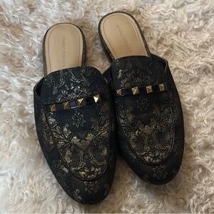 Marc Fisher Black and Gold Studded Flats